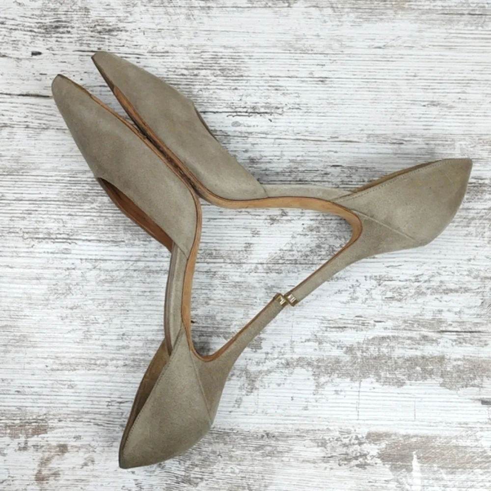 Vince Celeste Taupe Suede Leather D'orsay Pumps